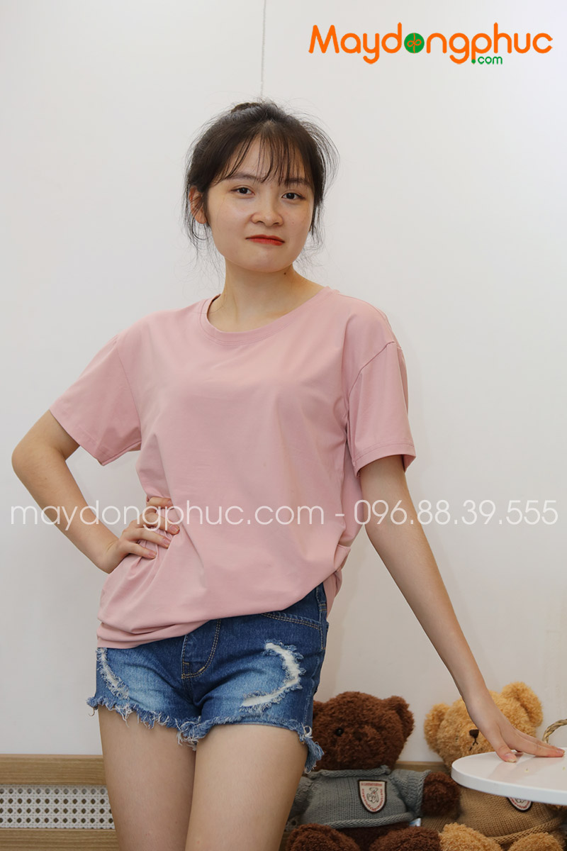 Áo phông tay lỡ màu hồng phấn - mẫu 2