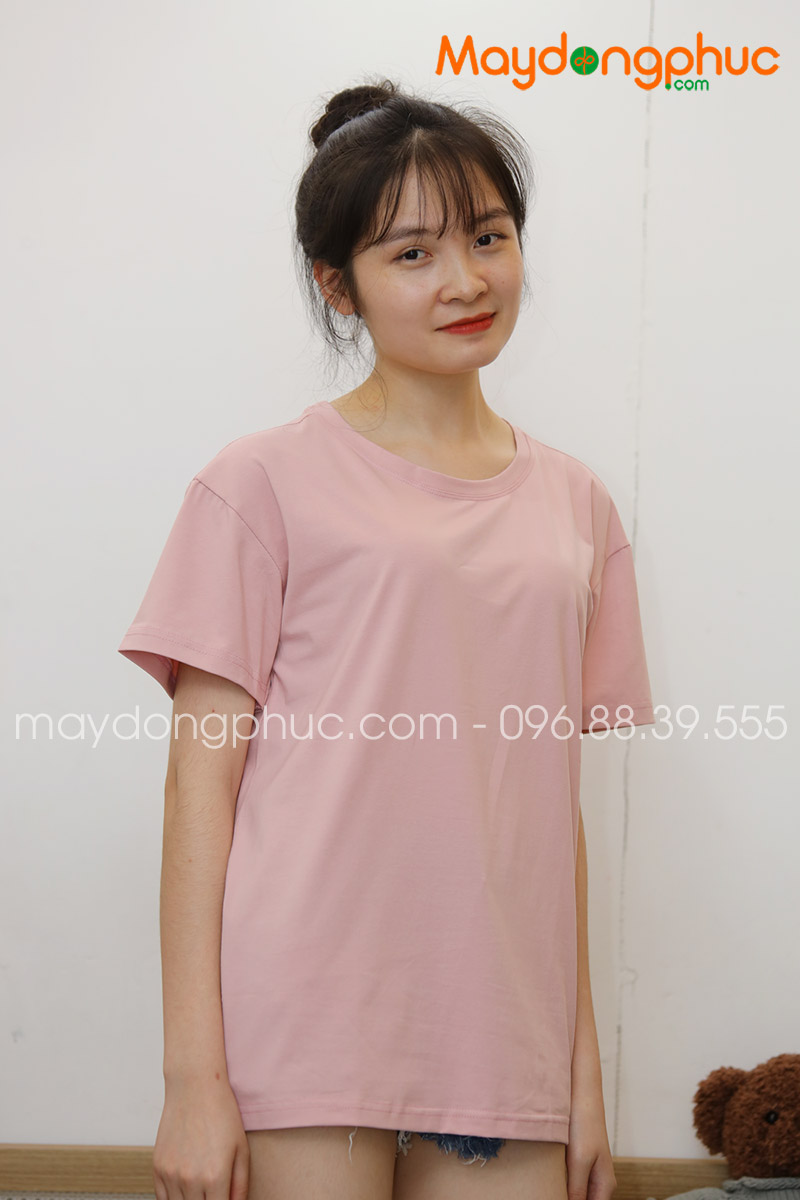 Áo phông tay lỡ màu hồng phấn - mẫu 3