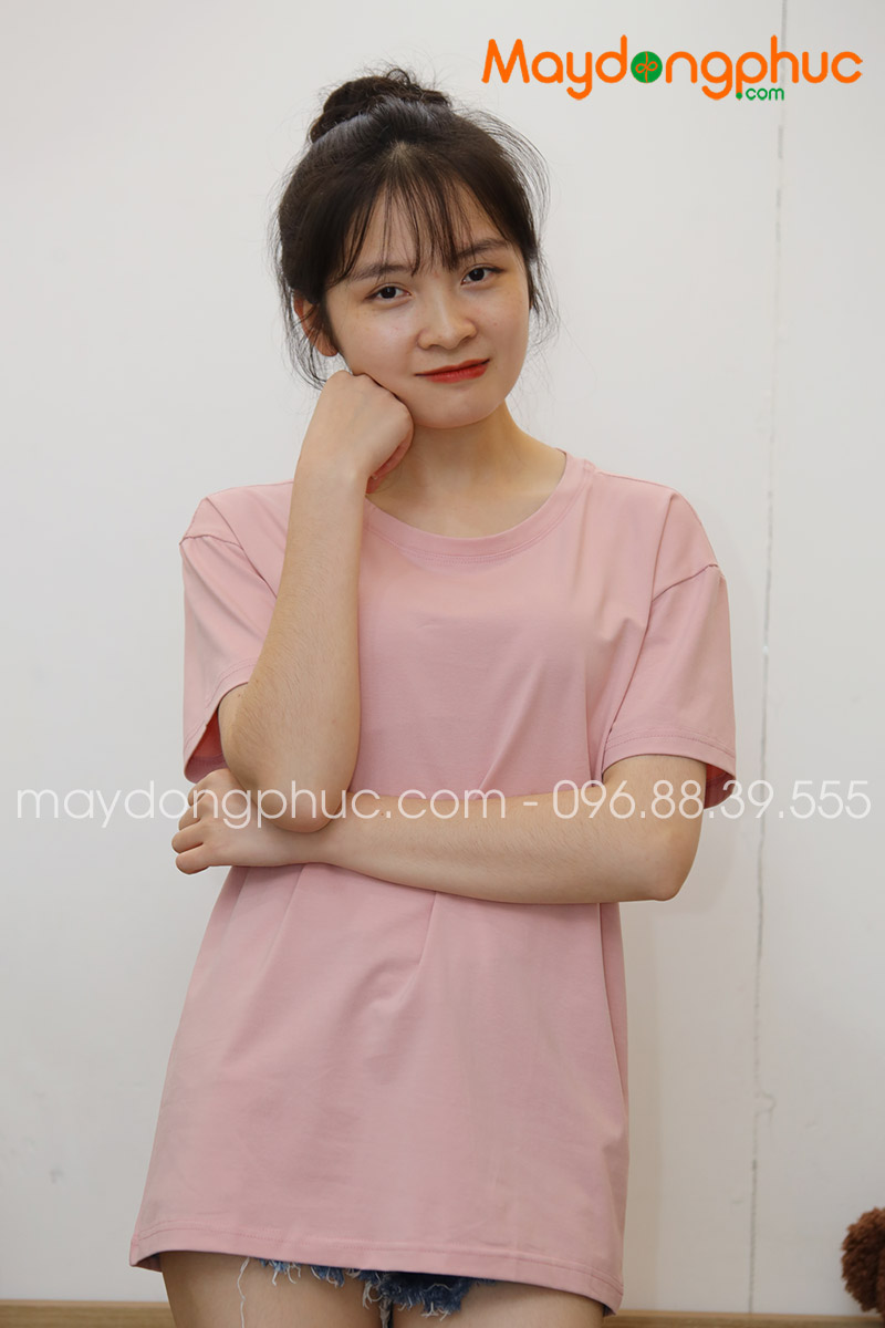 Áo phông tay lỡ màu hồng phấn - mẫu 4