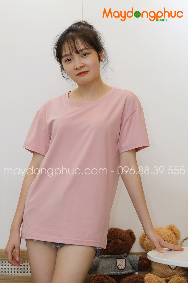 Áo phông tay lỡ màu hồng phấn - mẫu 5