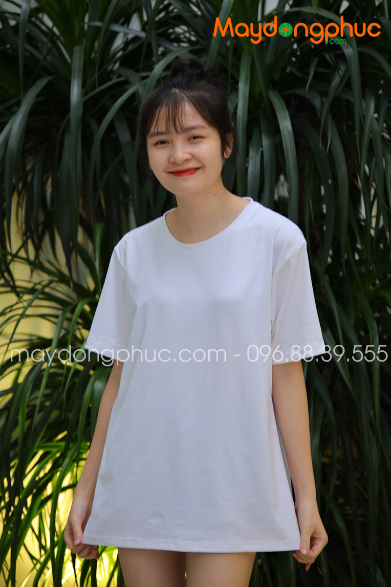 Áo phông tay lỡ màu trắng - mẫu 3