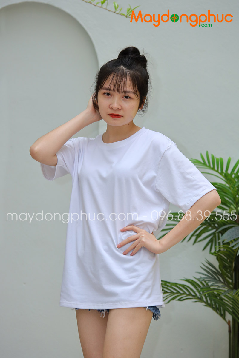 Áo phông tay lỡ màu trắng - mẫu 5