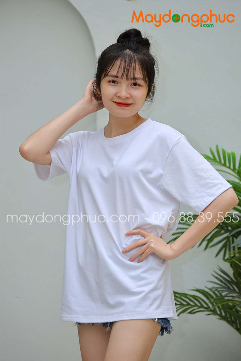 Áo phông tay lỡ màu trắng - mẫu 6
