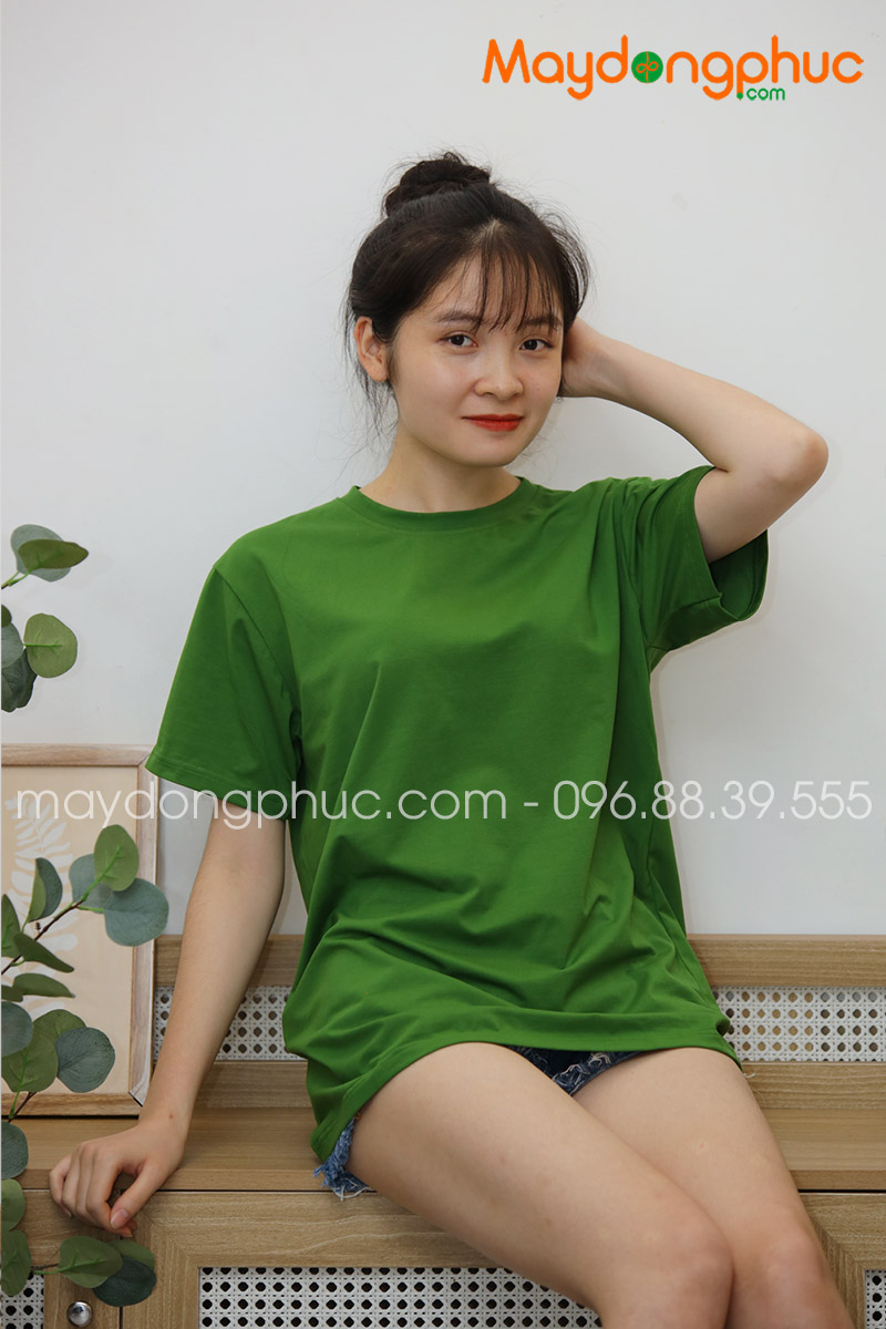 Áo phông tay lỡ màu xanh bộ đội - mẫu 2