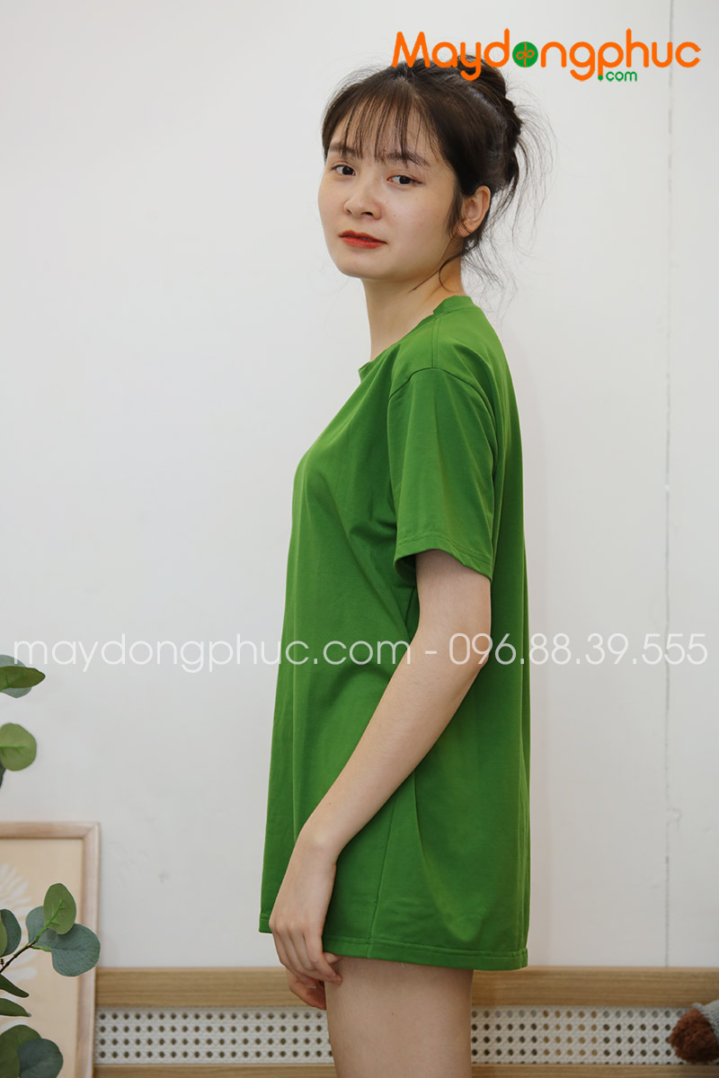 Áo phông tay lỡ màu xanh bộ đội - mẫu 3