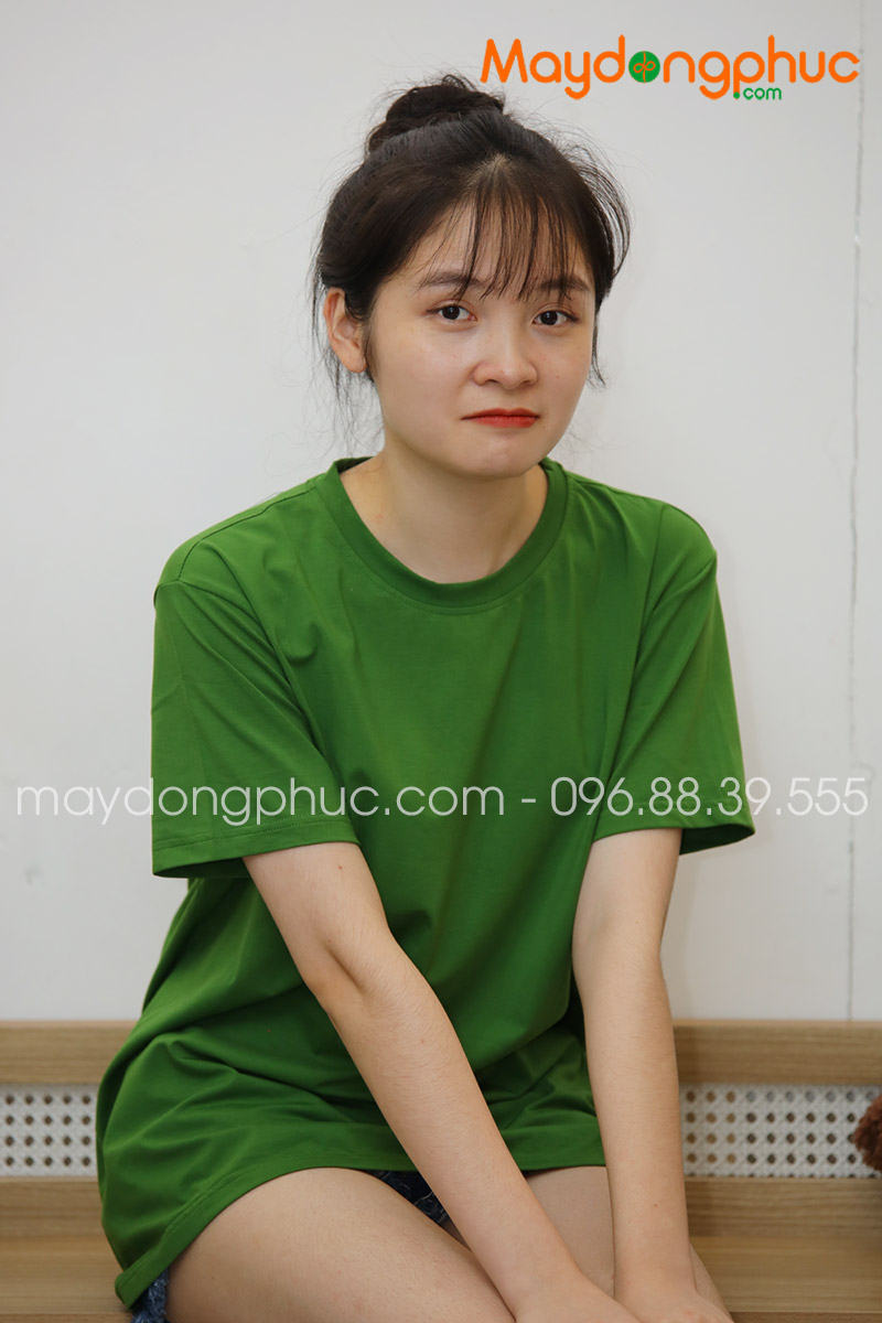 Áo phông tay lỡ màu xanh bộ đội - mẫu 5