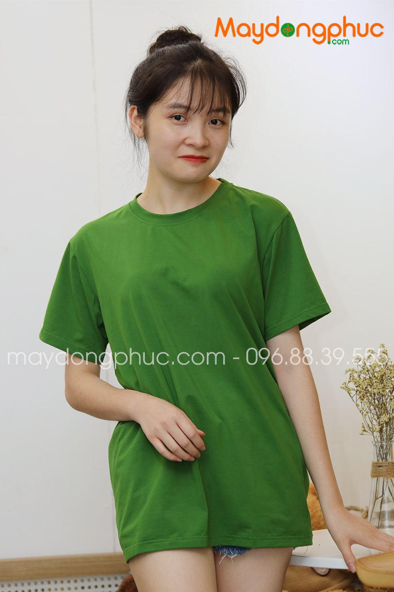 Áo phông tay lỡ màu xanh bộ đội - mẫu 6