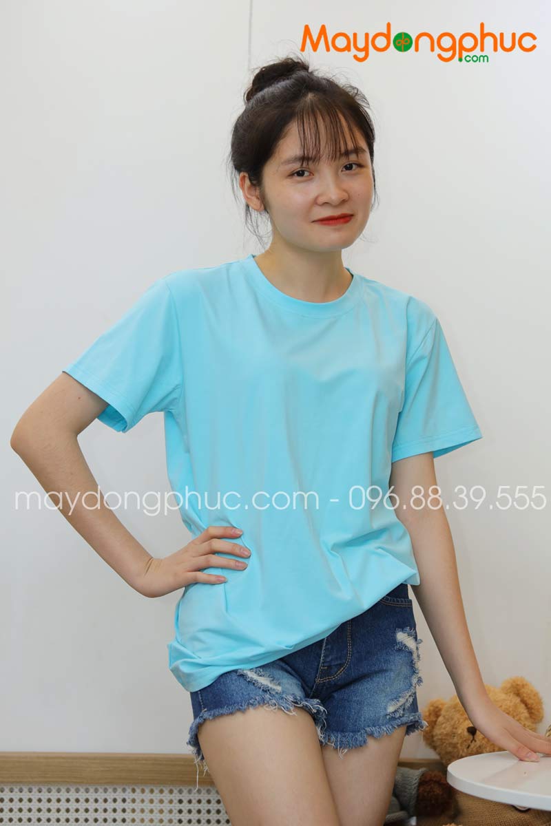 Áo phông tay lỡ màu xanh da trời