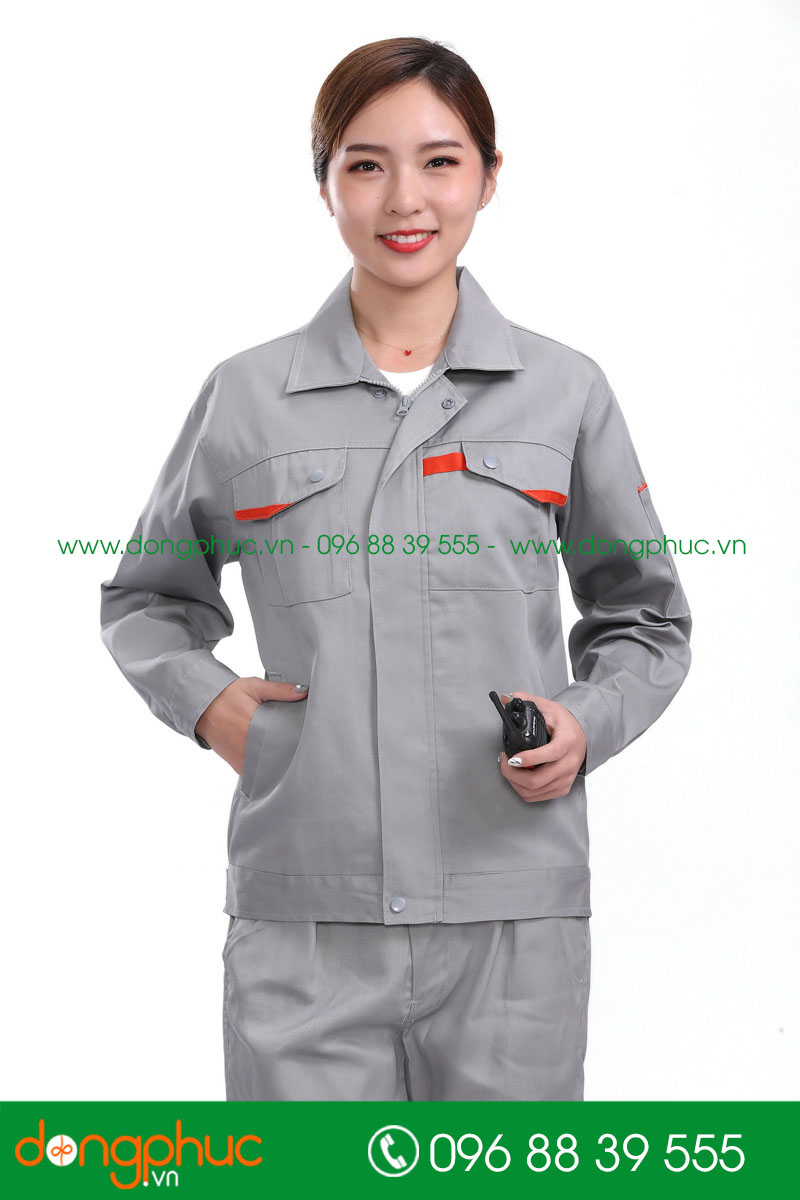 Mẫu áo đồng phục kỹ sư – công nhân màu ghi phối cam