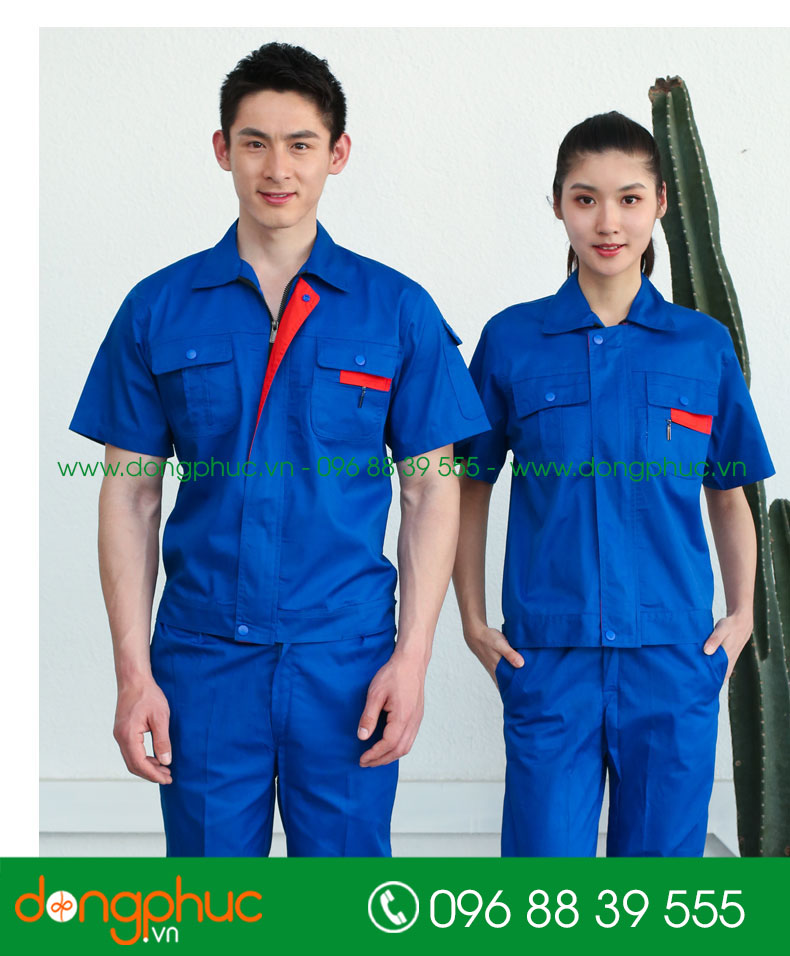Mẫu áo đồng phục kỹ sư – công nhân màu xanh bích cộc tay