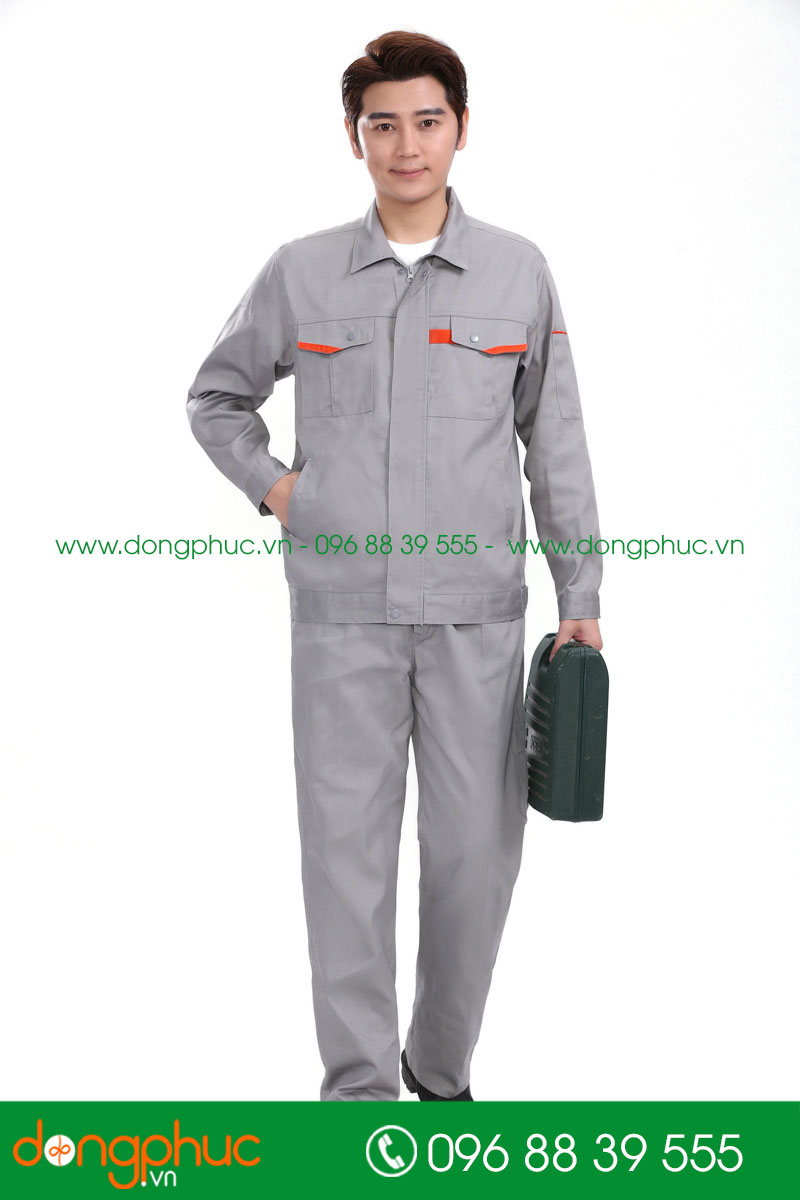Mẫu áo đồng phục kỹ sư – công nhân màu ghi phối cam - mẫu 2