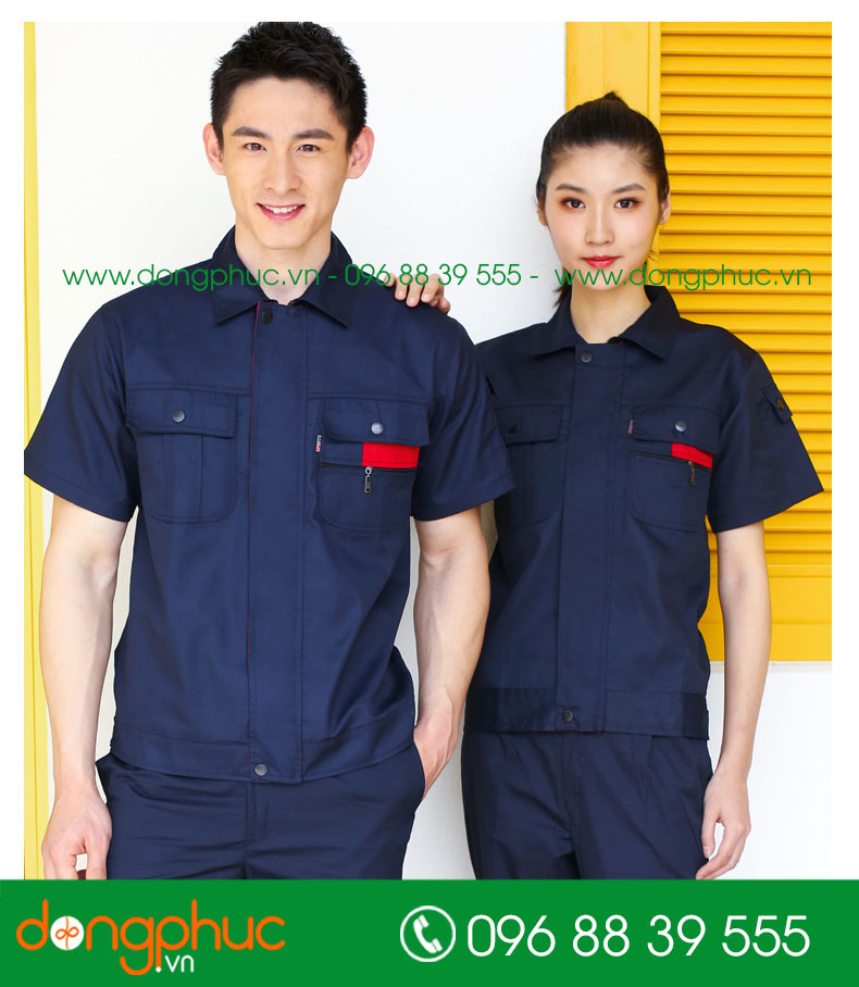 Mẫu áo đồng phục kỹ sư – công nhân màu xanh bích cộc tay - mẫu 4