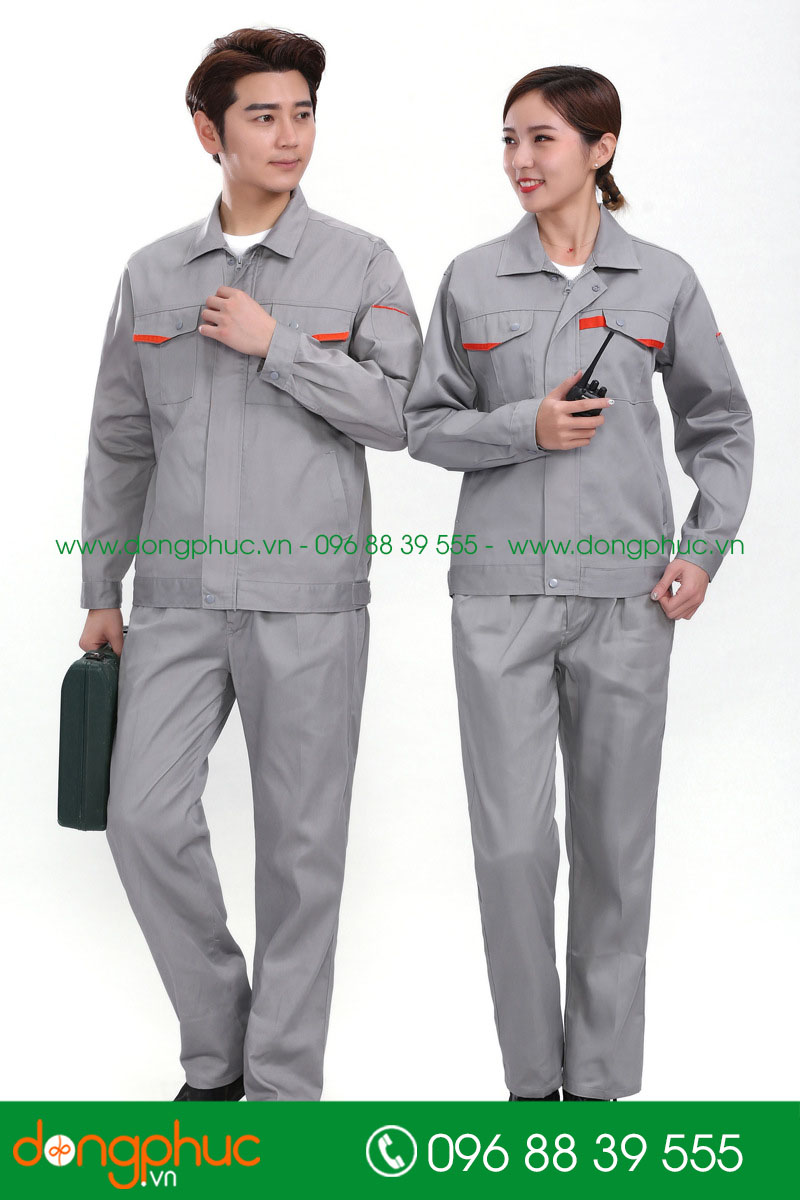 Mẫu áo đồng phục kỹ sư – công nhân màu ghi phối cam - mẫu 4