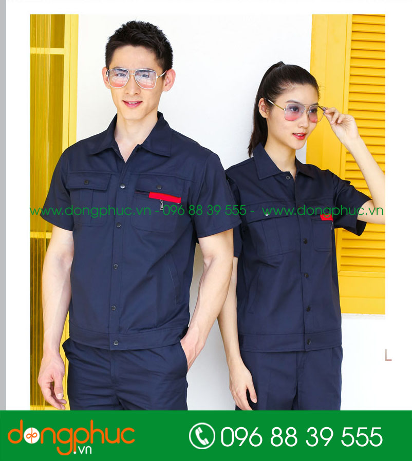 Mẫu áo đồng phục kỹ sư – công nhân màu xanh bích cộc tay - mẫu 5
