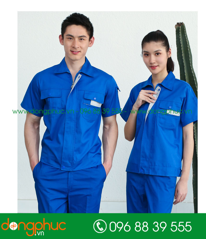 Mẫu áo đồng phục kỹ sư – công nhân màu xanh bích cộc tay - mẫu 6