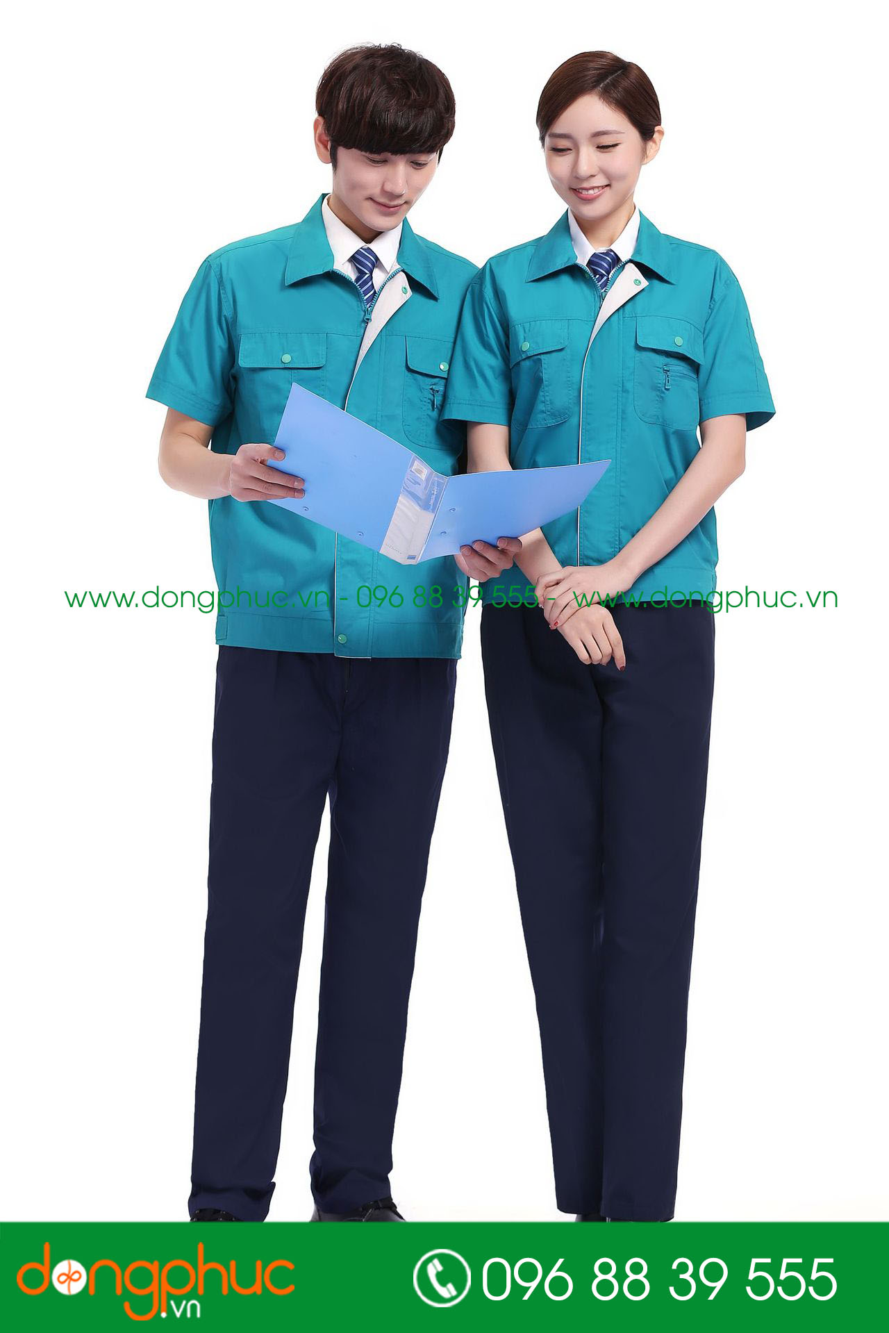 Mẫu áo đồng phục kỹ sư – công nhân màu màu xanh YA phối ghi cộc tay - mẫu 5