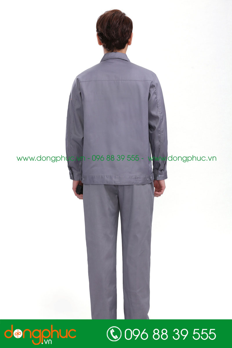 Mẫu áo đồng phục kỹ sư – công nhân màu ghi phối xanh lá - mẫu 6