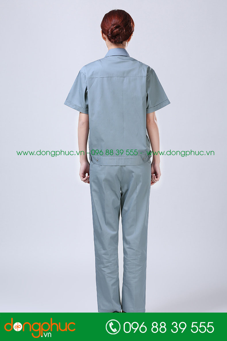 Mẫu áo đồng phục kỹ sư – công nhân màu ghi đậm cộc tay