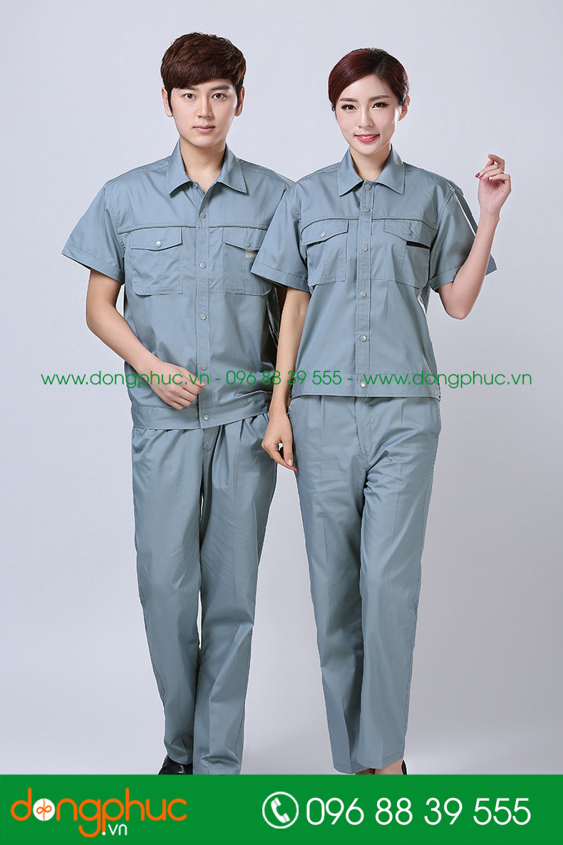 Mẫu áo đồng phục kỹ sư – công nhân màu ghi đậm cộc tay - mẫu 2