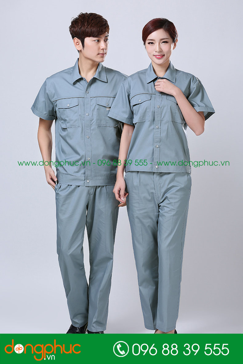 Mẫu áo đồng phục kỹ sư – công nhân màu ghi đậm cộc tay - mẫu 3