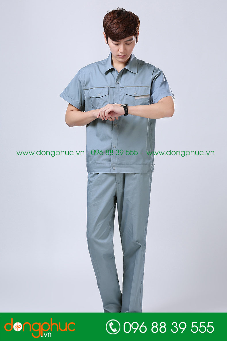 Mẫu áo đồng phục kỹ sư – công nhân màu ghi đậm cộc tay - mẫu 4