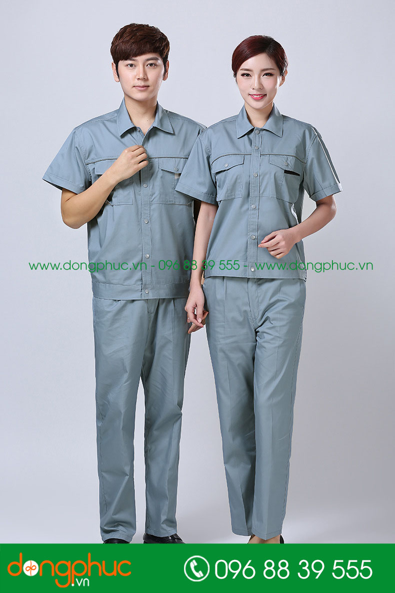 Mẫu áo đồng phục kỹ sư – công nhân màu ghi đậm cộc tay - mẫu 5