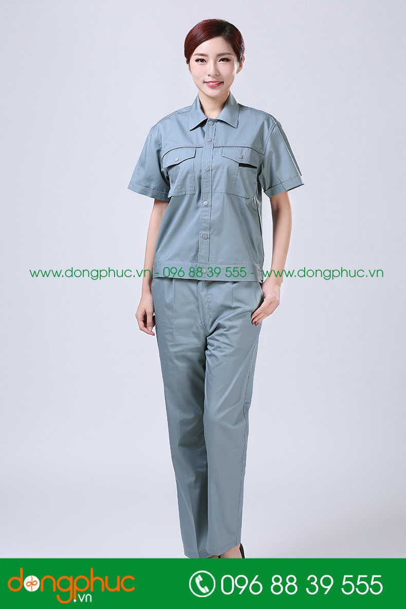 Mẫu áo đồng phục kỹ sư – công nhân màu ghi đậm cộc tay - mẫu 6