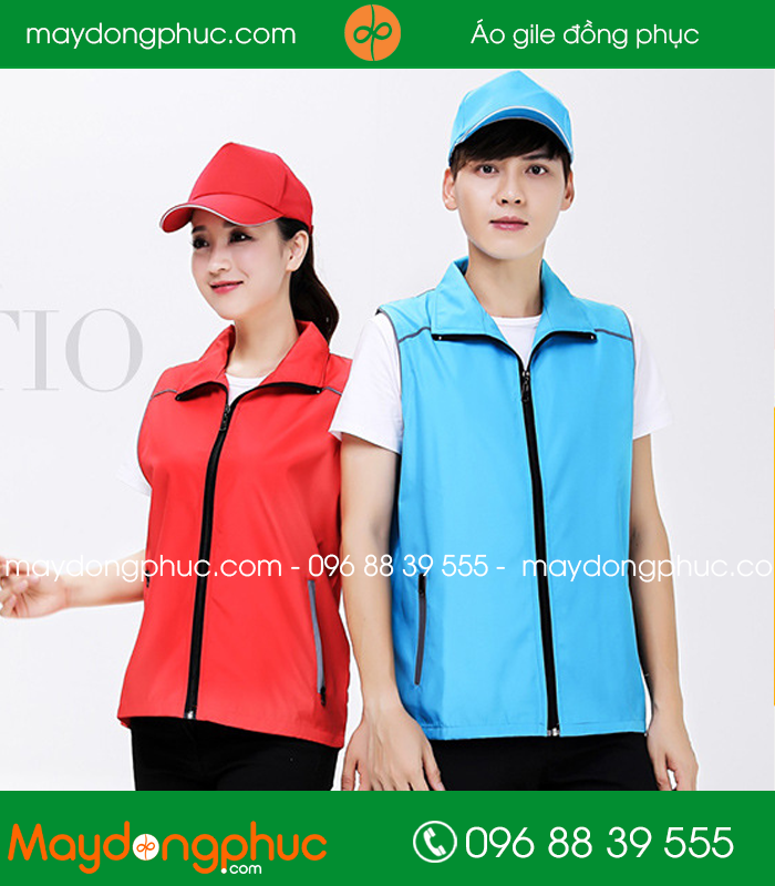 Mẫu áo gile công nhân màu Đỏ – xanh YA