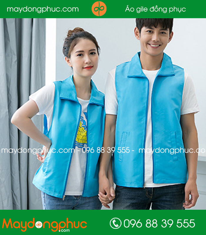 Mẫu áo gile công nhân màu xanh YA