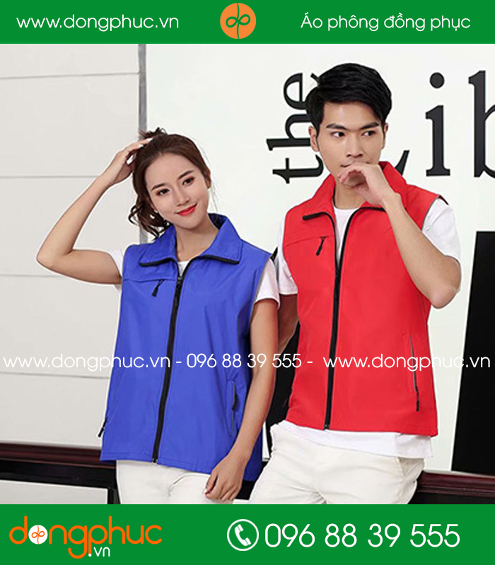 Mẫu áo gile công nhân màu Xanh bích – Đỏ
