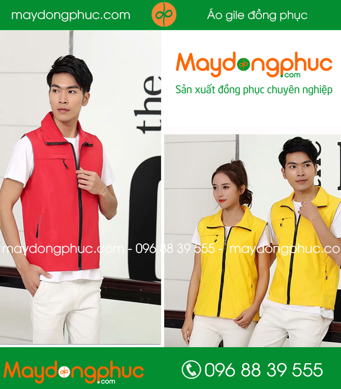 Mẫu áo gile công nhân màu Đỏ – Vàng