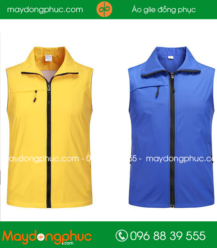 Mẫu áo gile công nhân màu vàng – xanh