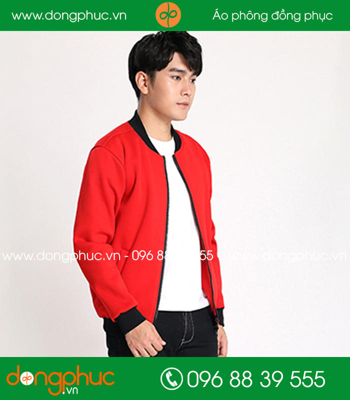 Mẫu áo khoác gió bomber đồng phục Đỏ phối đen