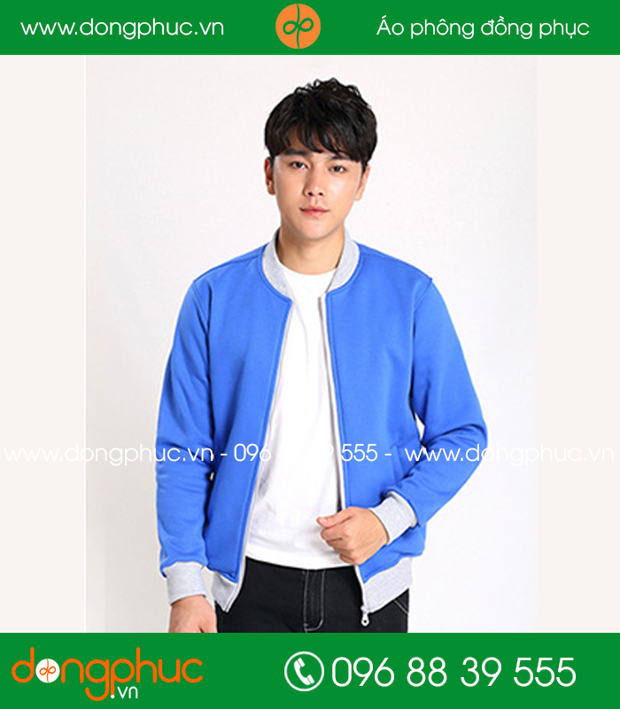 Mẫu áo khoác gió bomber đồng phục Xanh YA phối trắng