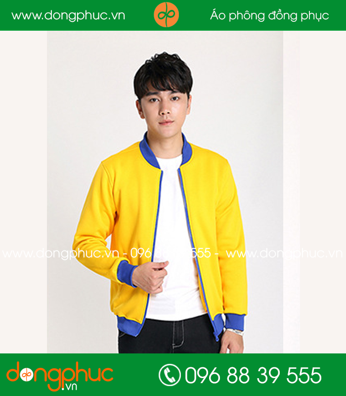 Mẫu áo khoác gió bomber đồng phục Vàng phối Xanh