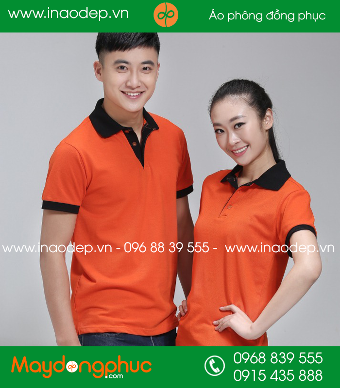 Áo phông đồng phục màu Cam phối Đen