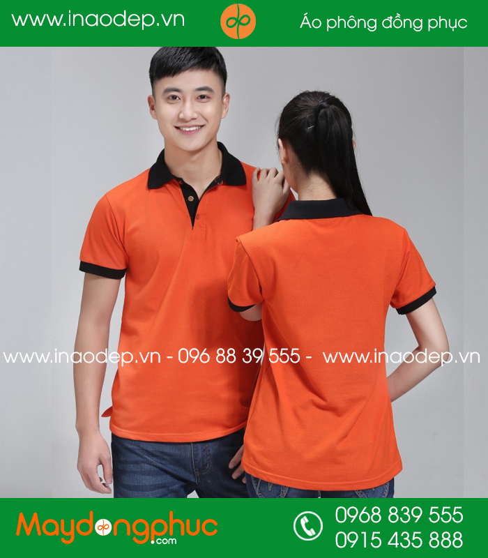 Áo phông đồng phục màu Cam phối Đen - mẫu 2