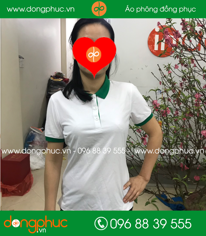 Áo phông đồng phục màu trắng phối xanh - mẫu 3