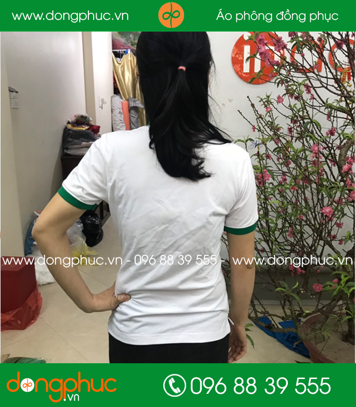 Áo phông đồng phục màu trắng phối xanh - mẫu 4