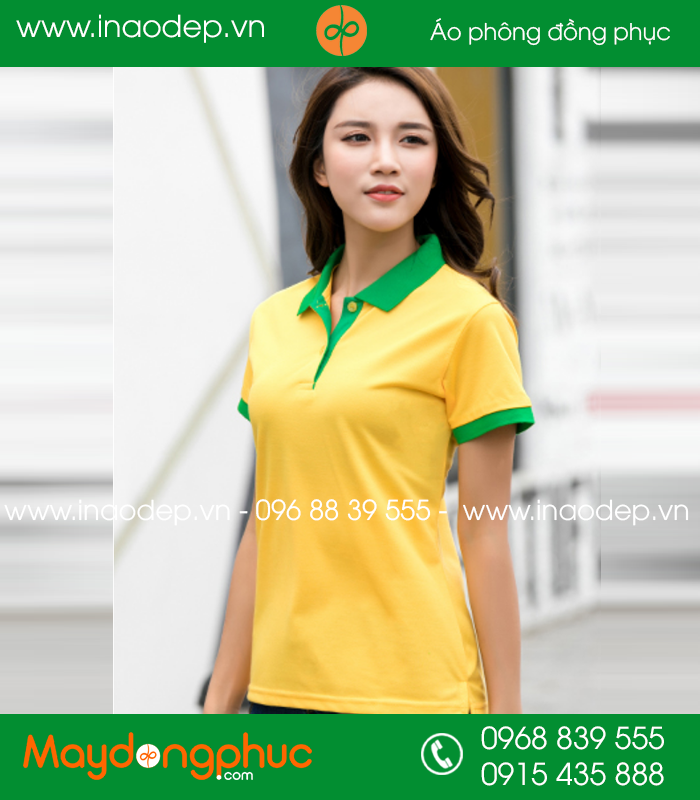 Áo phông đồng phục màu Cam phối Xanh