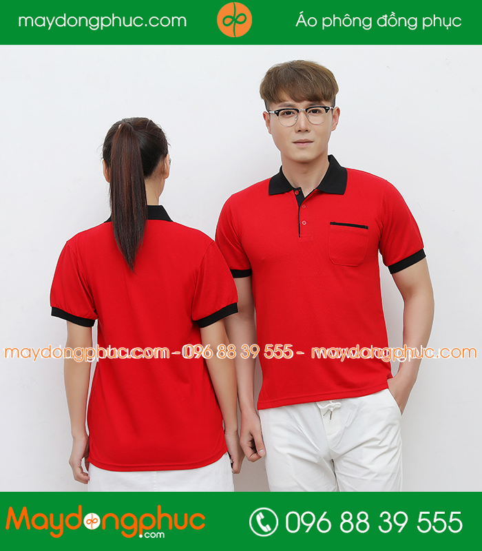 Áo phông đồng phục màu Đỏ phối Đen