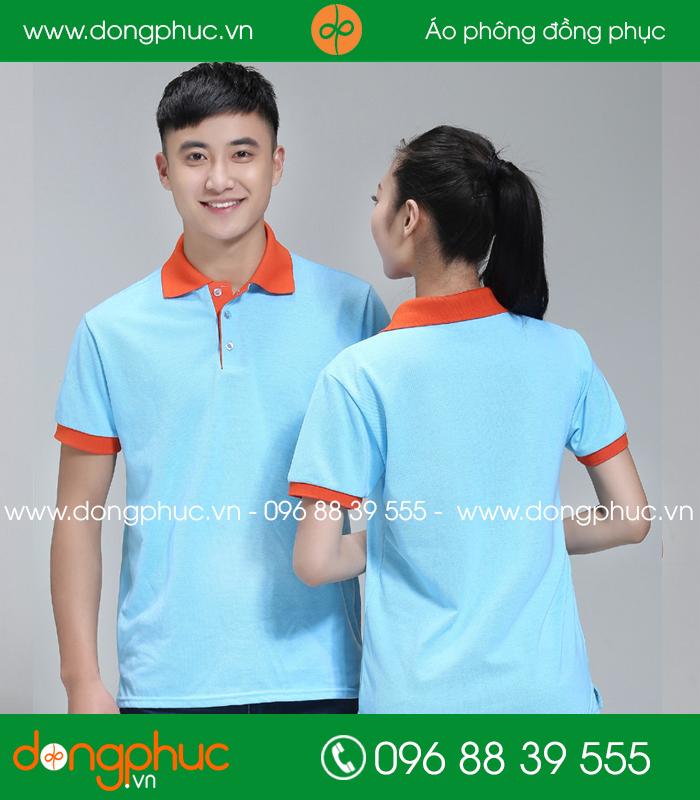 Áo phông đồng phục màu Xanh phối Cam - mẫu 2
