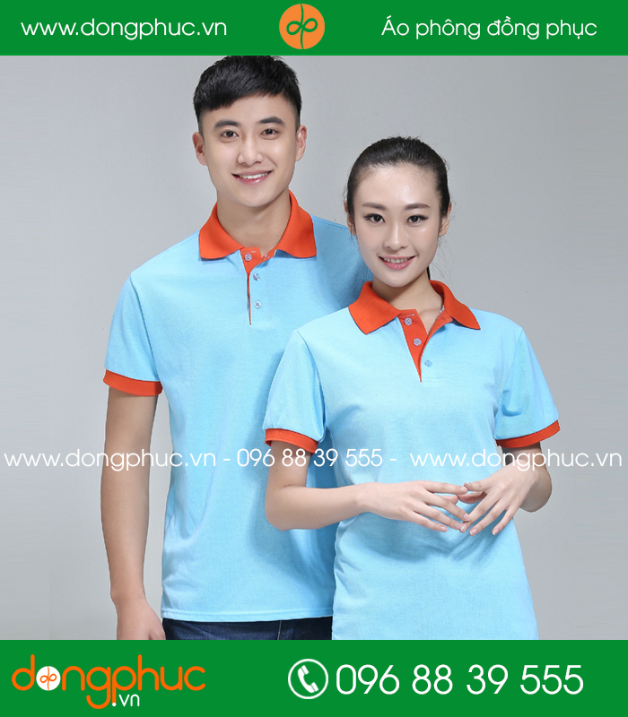Áo phông đồng phục màu Xanh phối Cam