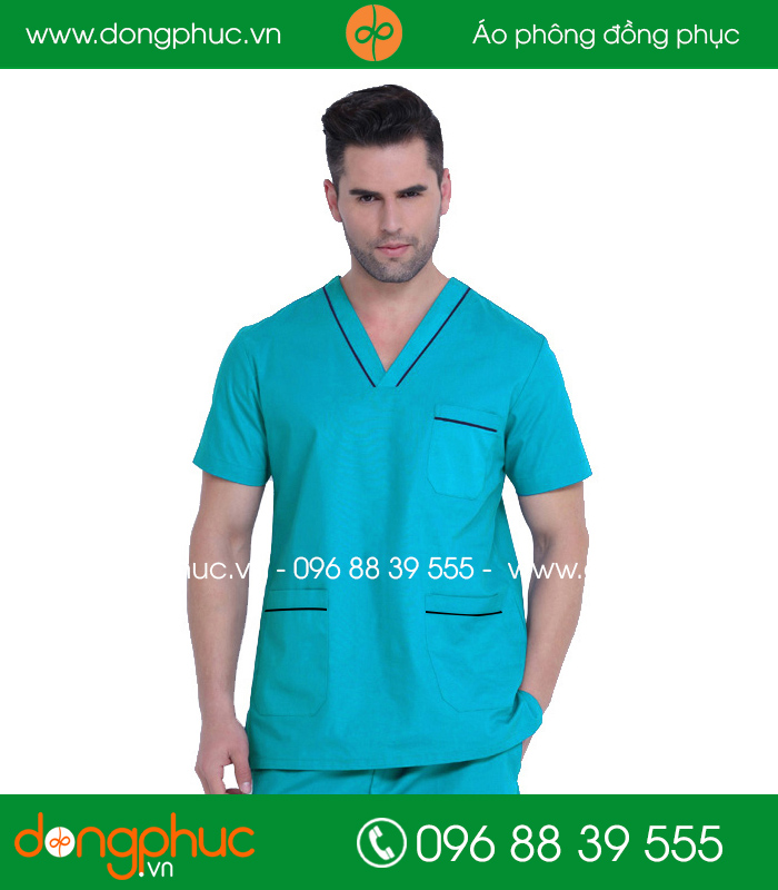Quần áo đồng phục phòng mổ màu xanh viền đen