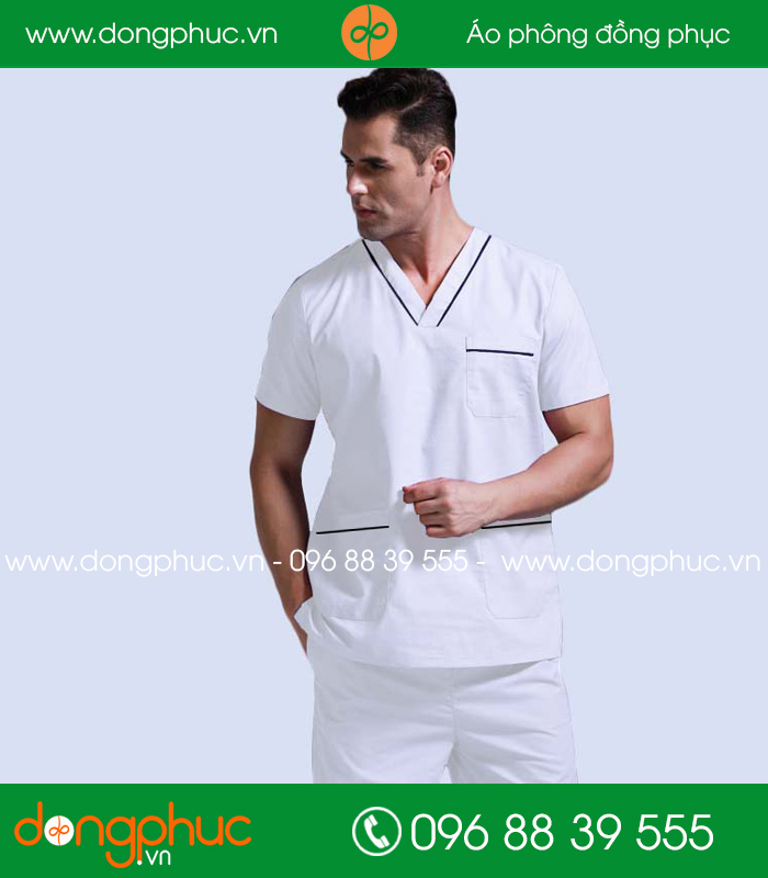 Quần áo đồng phục phòng mổ màu trắng viền đen