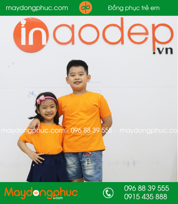 Áo phông trẻ em cổ tròn màu cam - mẫu 2