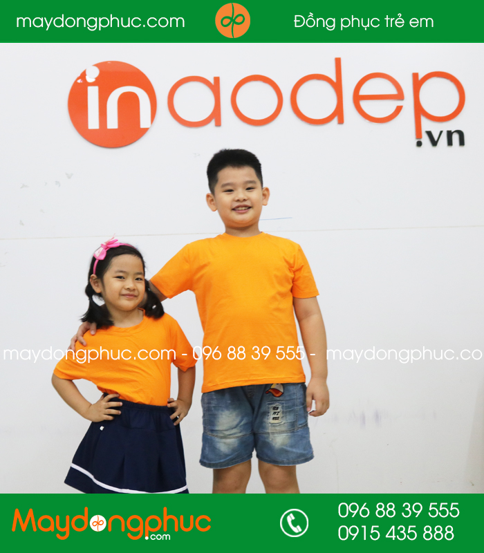 Áo phông trẻ em cổ tròn màu cam - mẫu 3