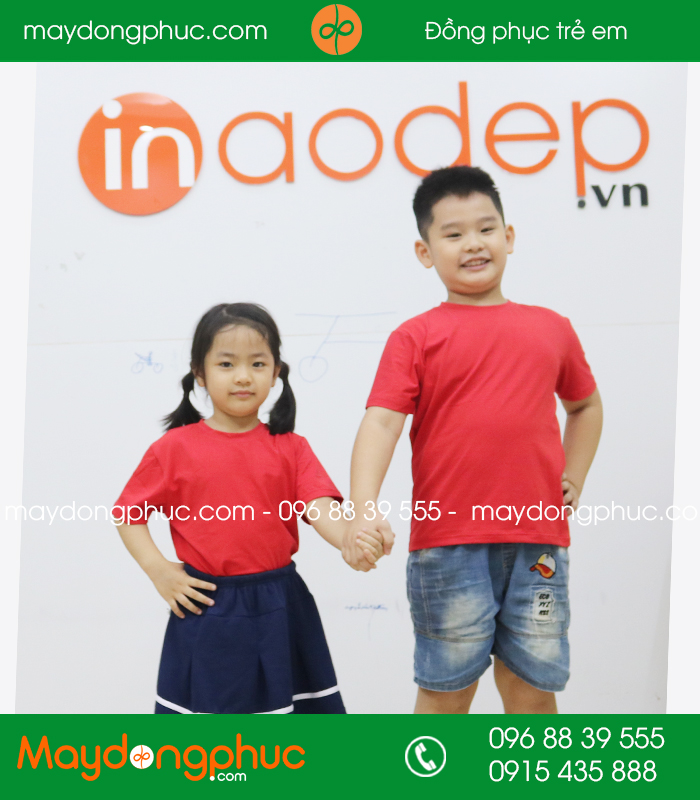 Áo phông trẻ em cổ tròn màu đỏ