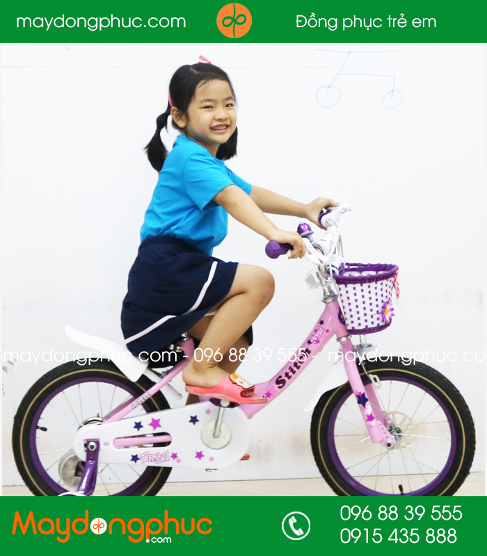 Áo phông trẻ em cổ tròn màu xanh YA