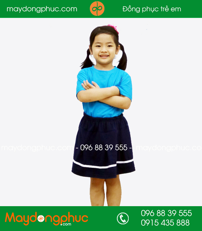 Áo phông trẻ em cổ tròn màu xanh YA - mẫu 2